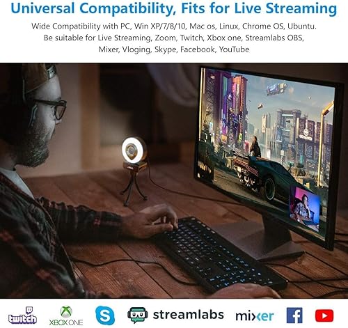 Miniatura 7 de AIDELF Cámara web para computadora 1080P con micrófono doble, luz derecha ajustable, cámara web para PC, enfoque automático avanzado con trípode,