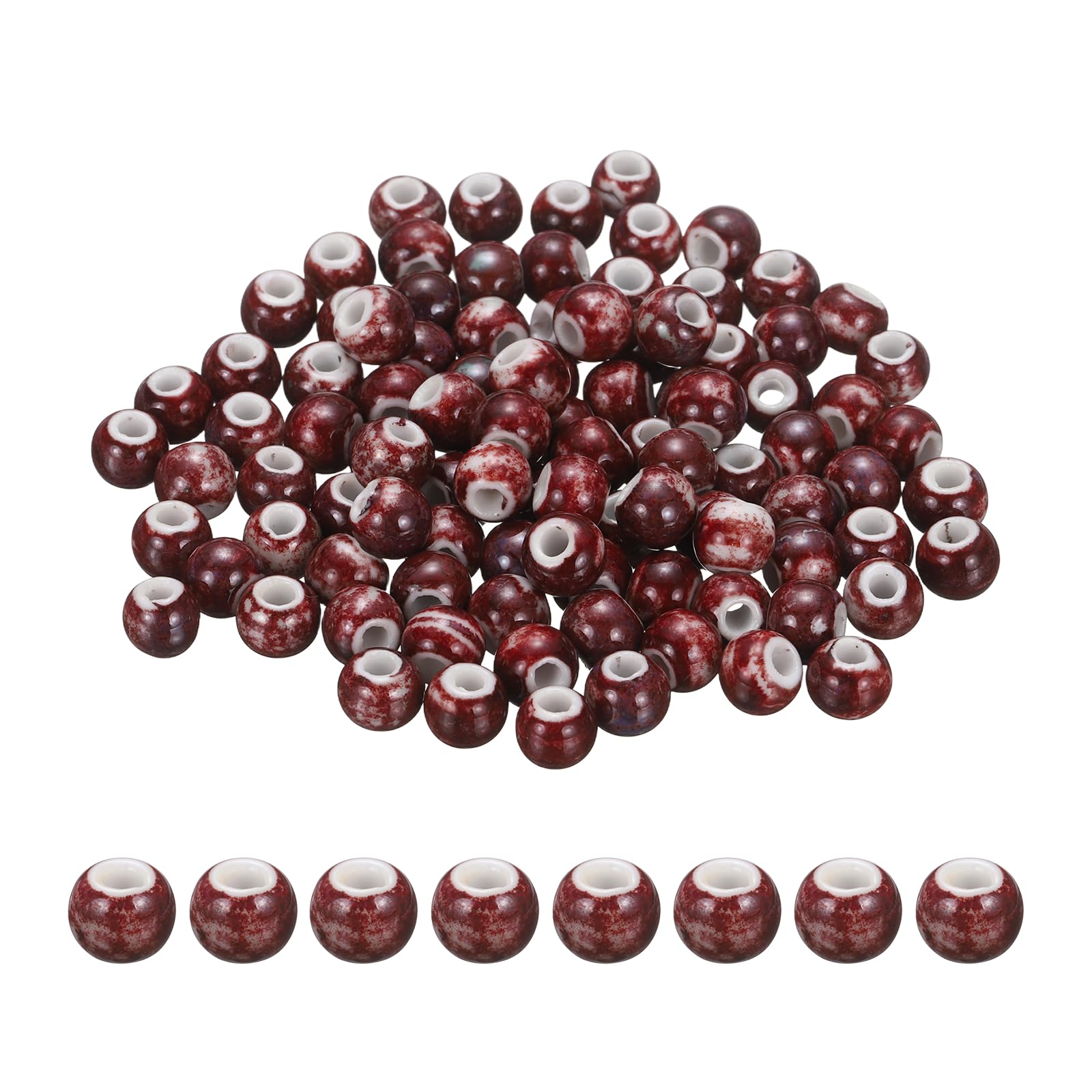 PATIKIL 100 Pcs Porcelain Beads, 8 mm Round Ceramic Handmade Spacer Loose Beads for Bracelet Necklace Earring Jewelry Making DIY Crafts, Dark Red