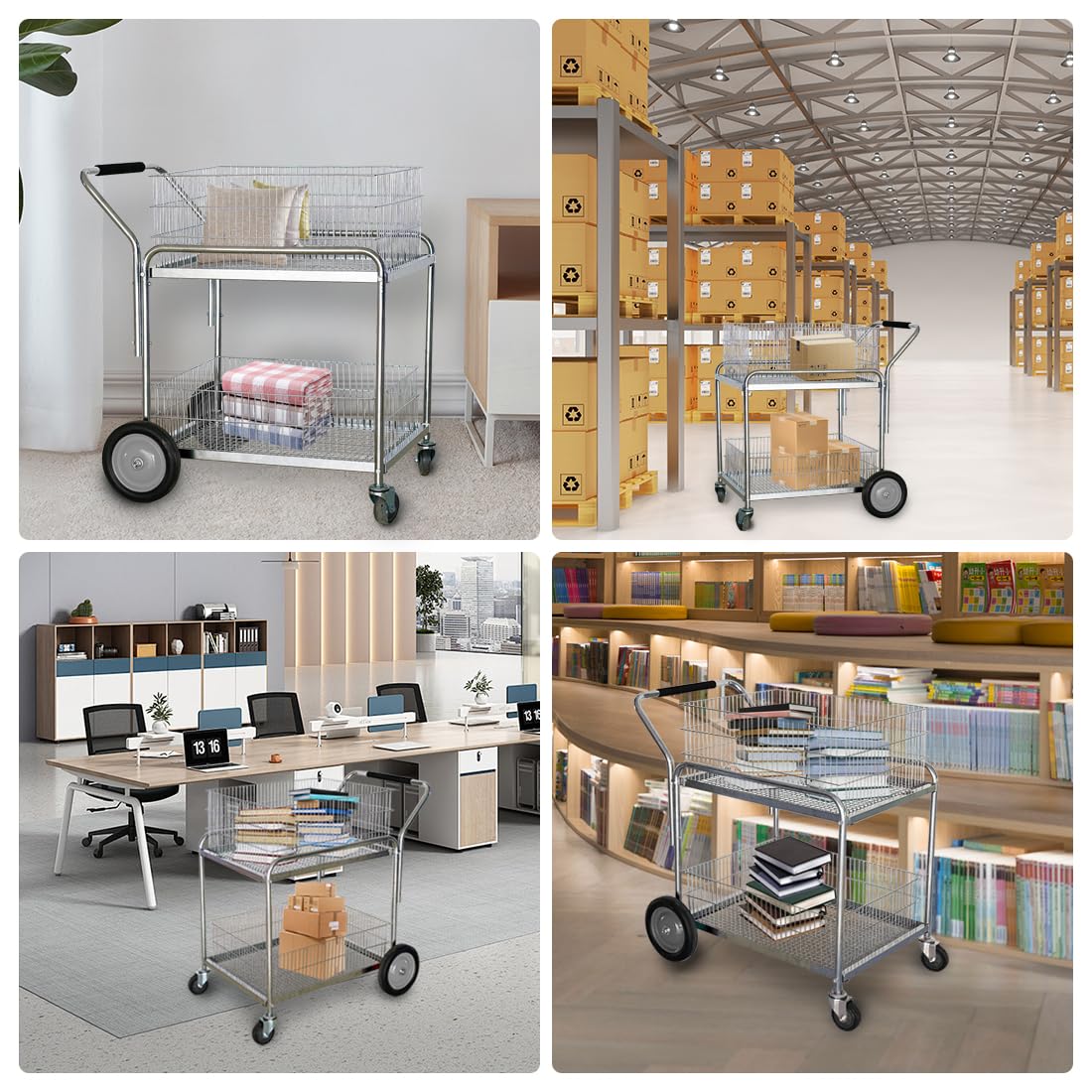 Carro postal con 2 cajas de almacenamiento de metal, carrito multiusos con asa, carrito de oficina con ruedas, carpeta de archivos, carro de almacenamiento, carro de carpeta, carro, carro,