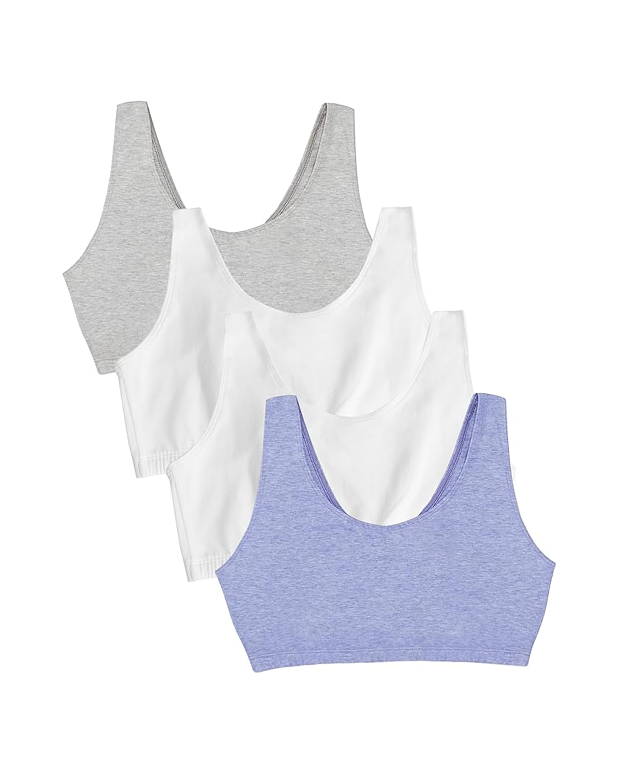 Fruit of the Loom Women's Built Up Tank Style Sports Bra Value Pack, Opaque, Heather Grey/Wht/Wht/Blue HTHR, 42 (Pack of 4)