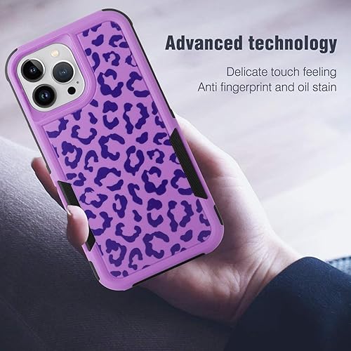 Miniatura 5 de MOWIME Funda diseñada para iPhone 13 Pro Max, estampado de leopardo morado, estampado de guepardo, a prueba de golpes, resistente TPU duro de