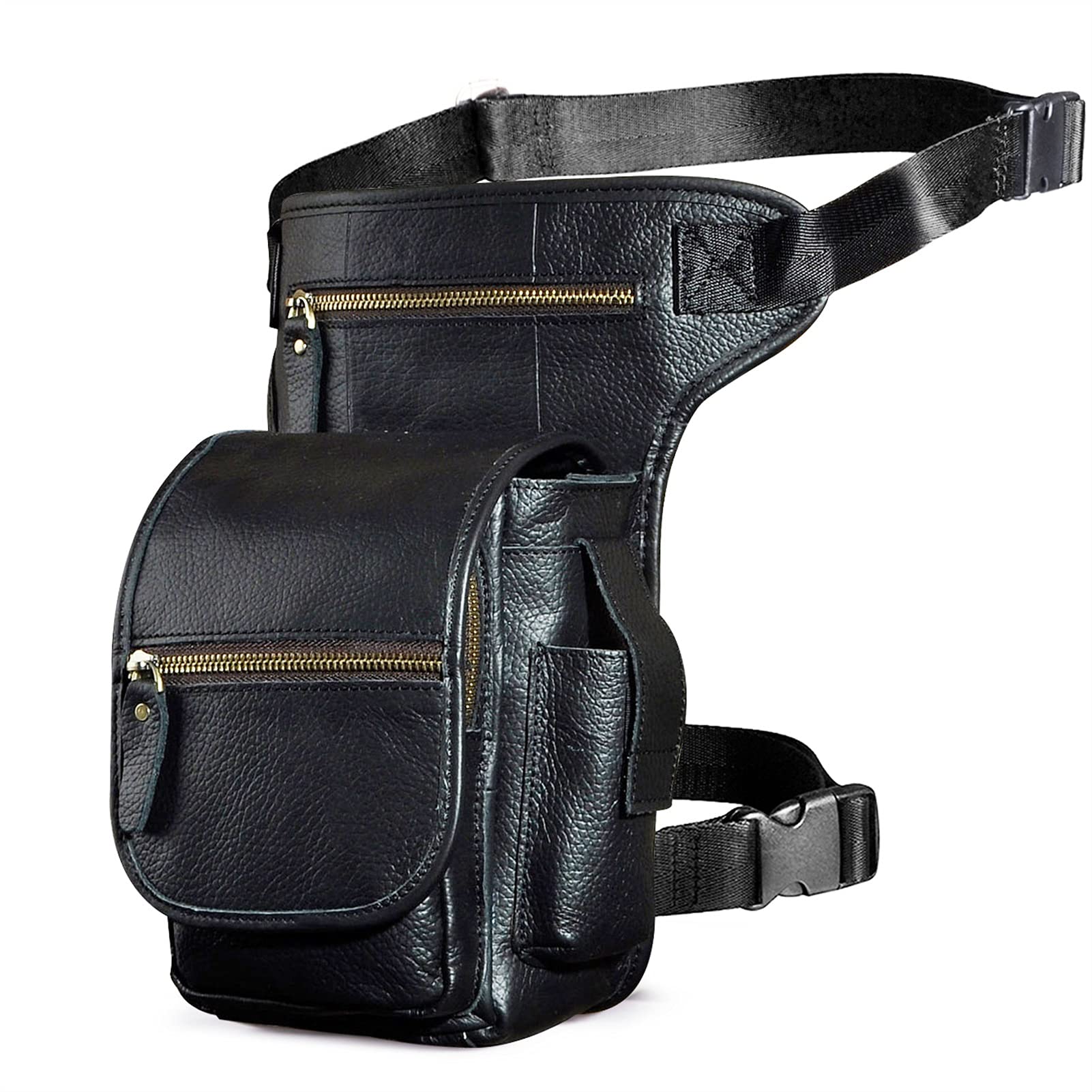 Marsupio Da Gamba, Marsupio Moto Borsa a tracolla a messenger casual da uomo in vera pelle. a multifunzionale alla moda(Black)