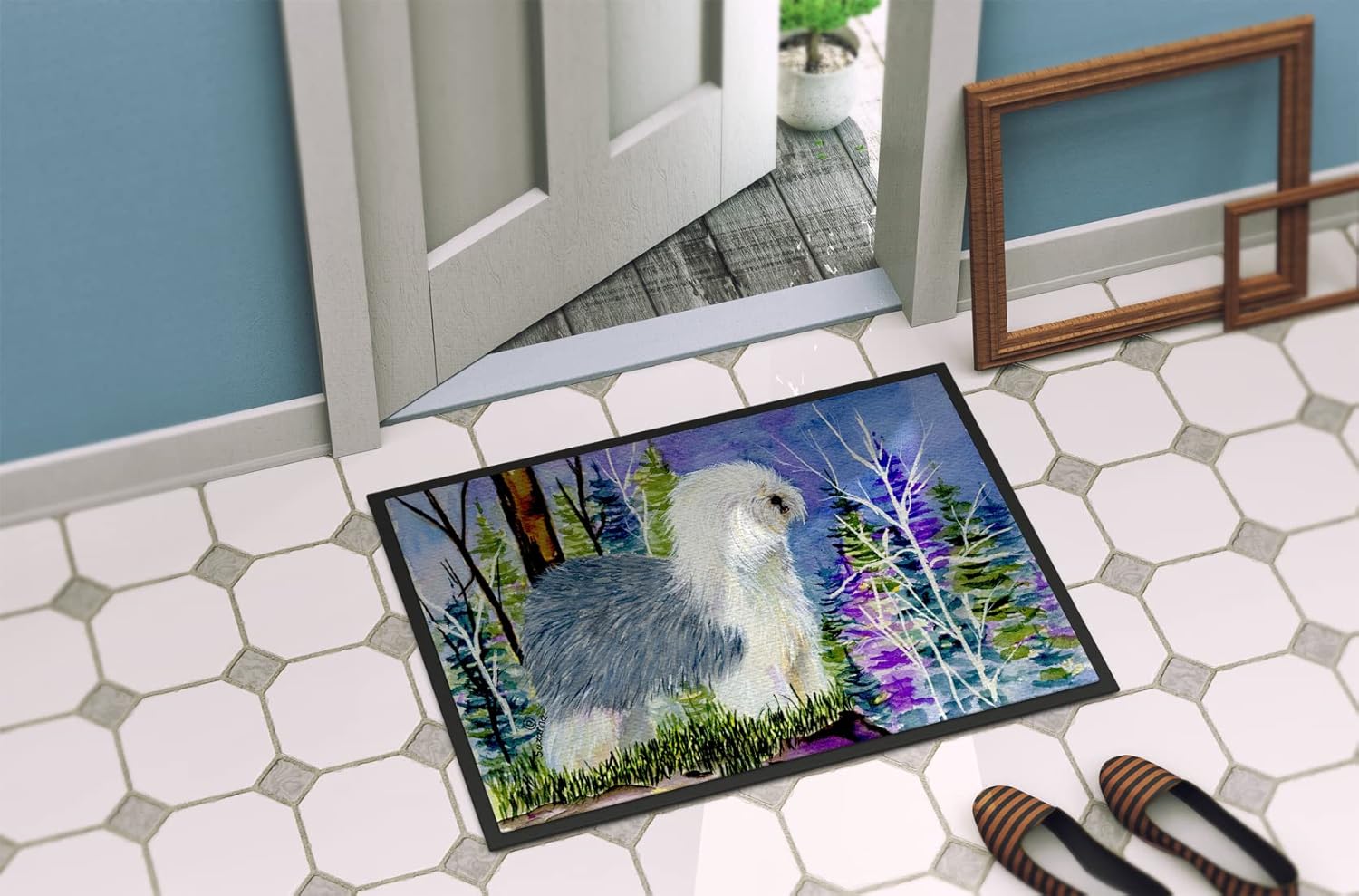 Caroline's Treasures SS8641JMAT Old English Sheepdog Doormat 24x36 Front Door Mat Indoor Outdoor Rugs for Entryway, Non Slip Washable Low Pile, 24H X 36W