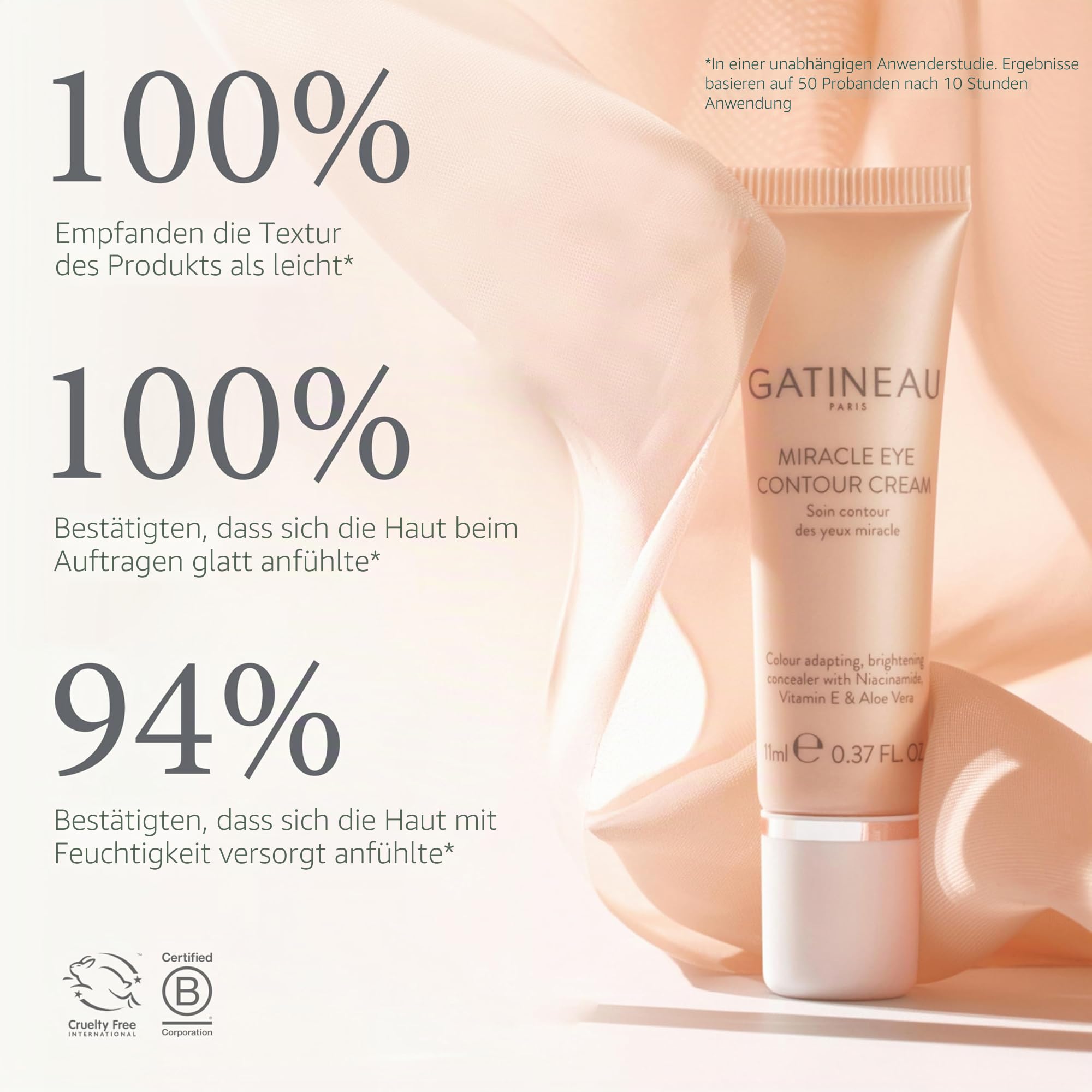 GATINEAU Miracle Eye Contour Cream – 30 ml, Make-up + Hautpflege, Augenaufhellender Concealer, glättet feine Linien, kaschiert Augenringe und Unvollkommenheiten, Vitamin E, Niacinamid und Aloe Vera
