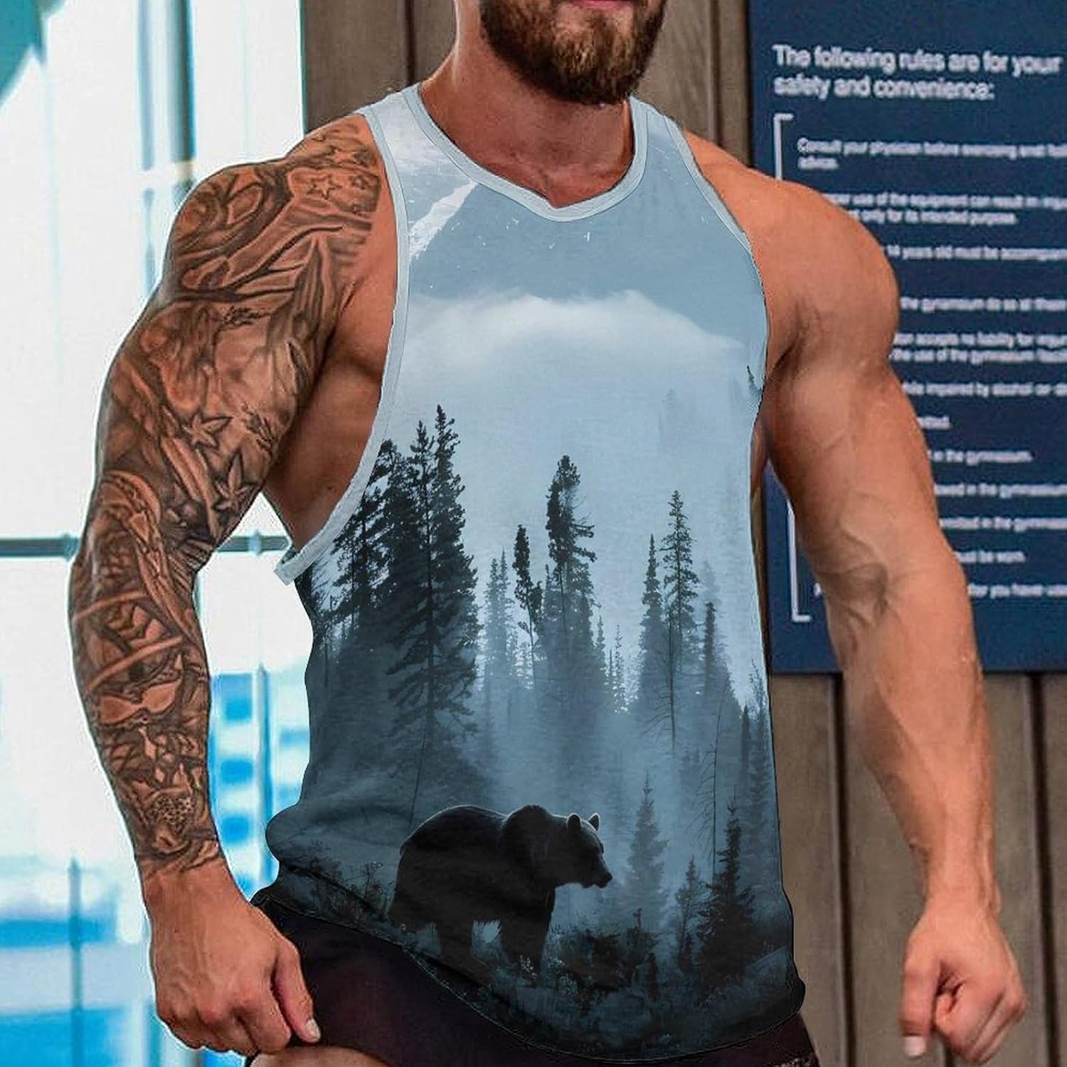 Misty Mountain Forests Animal Bear Men's Tank Tops Sleeveless Muscle Shirts for Men Ves