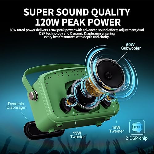 Miniatura 3 de Karaoke Machine, 120W Peak Bluetooth Karaoke Speaker with 2UHF Microphones, Small PA System for Adults Kids with BassTrableEcho Adjustment, Supports