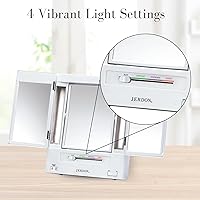 Vista 3 de JERDON Espejo de maquillaje de dos caras de tres pliegues con luces, espejo de tocador con aumento 5X-1X y múltiples ajustes de luz, color blanco