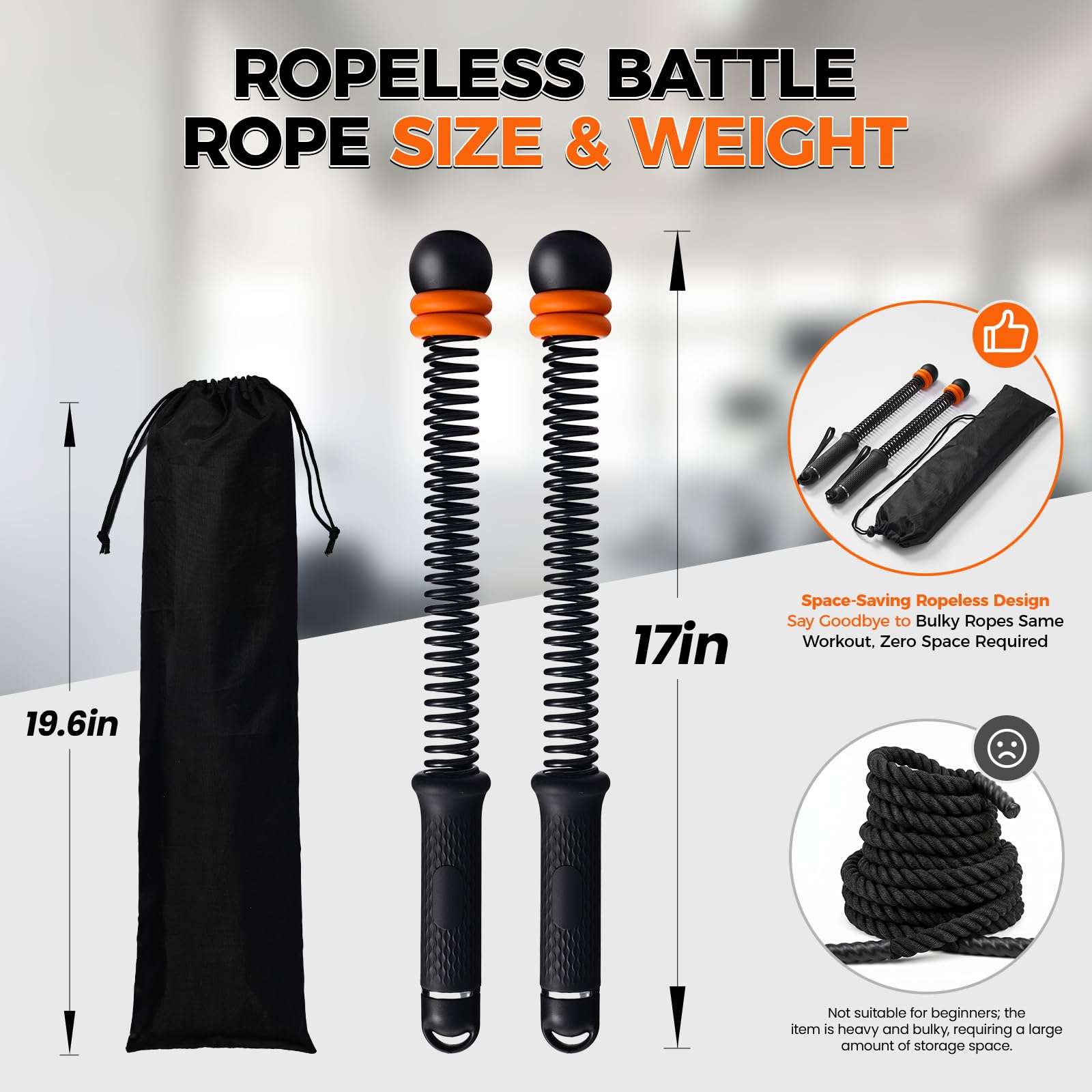 Slim Panda Battle Rope Ohne Seil Verstellbar – 3 Gewichtsstufen (1,6–3 lbs) Ropeless Trainingsseile mit TPR Griff, Tragbares Home Gym Equipment für Krafttraining & HIIT, Inkl. Tasche & Übungsanleitung