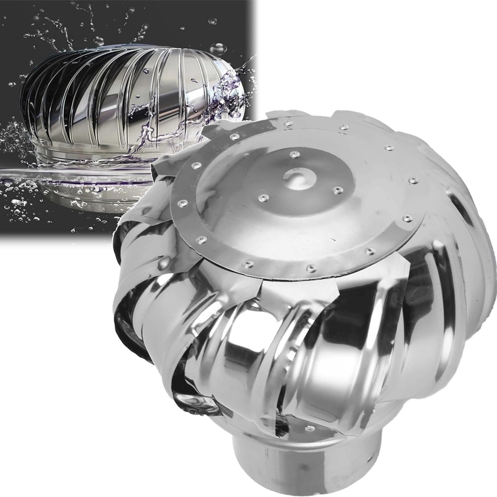 IvyLoutish 160mm/6.3in, 304 Stainless Steel Exhaust Cap Roof Flue Vent, Industrial, Silver, Wind-Powered Exhaust, Ventilating Fan Wind Turbines Air Vent Attic Ventilator