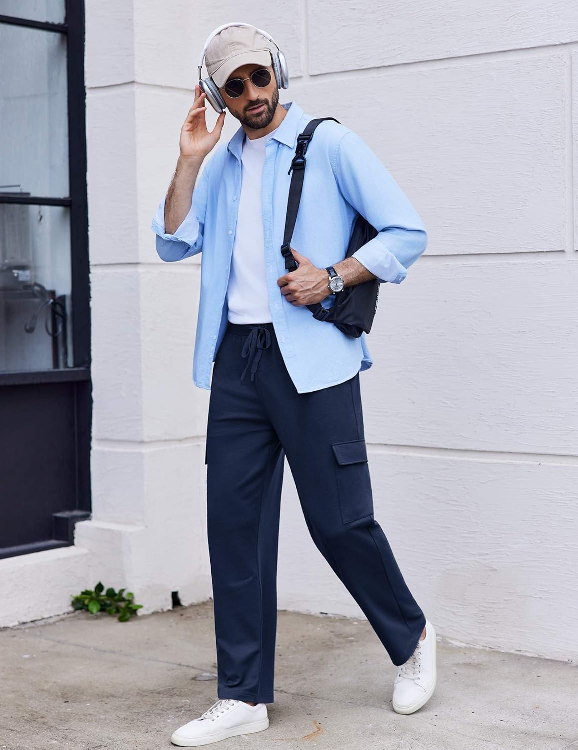 PINSPARK Men's Cargo Sweatpants with Pockets Open Bottom Baggy Cotton Jogger Sweatpants Uncuffed Lounge Pants Straight Leg - Image 5