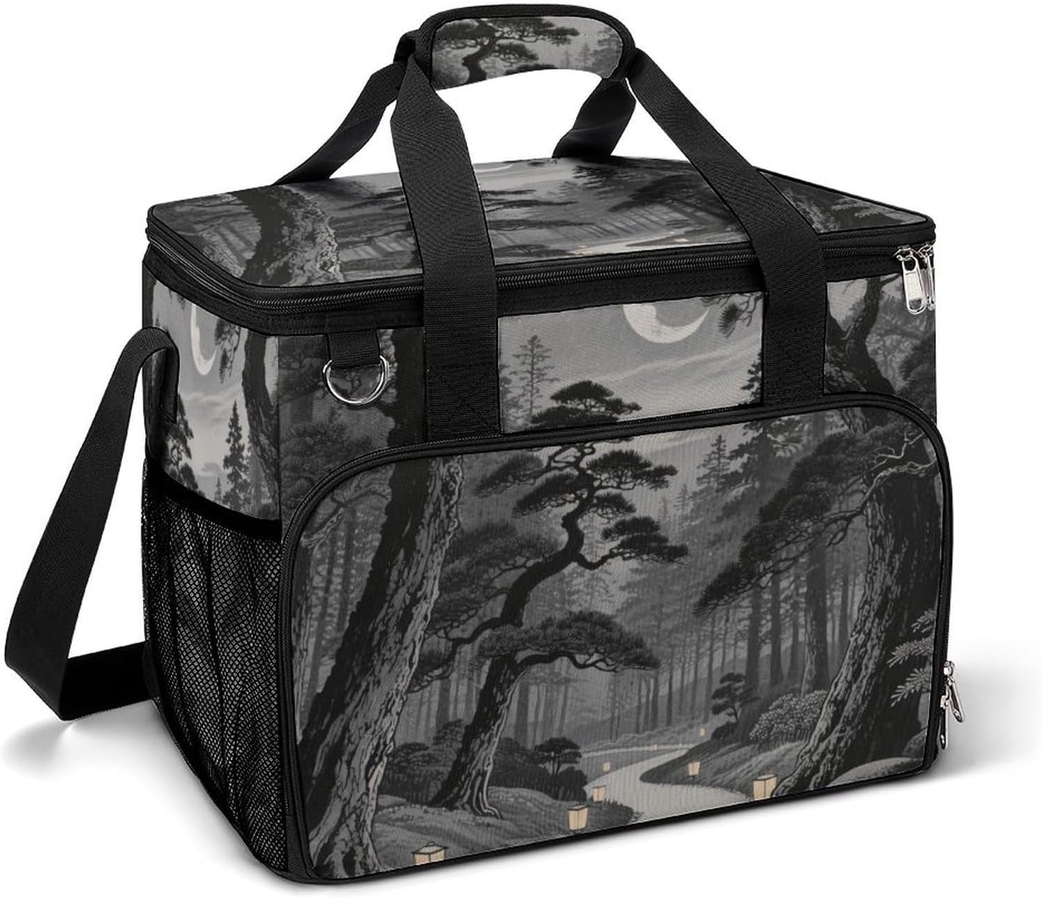 Insulated Picnic Backpack Tote Bag, Large Capacity 30L Black Forest Japanese Moon Cooler Bag Leakproof Beach Bags Portable Lunch Box Waterproof Picnic Basket for Beach Camping BBQ