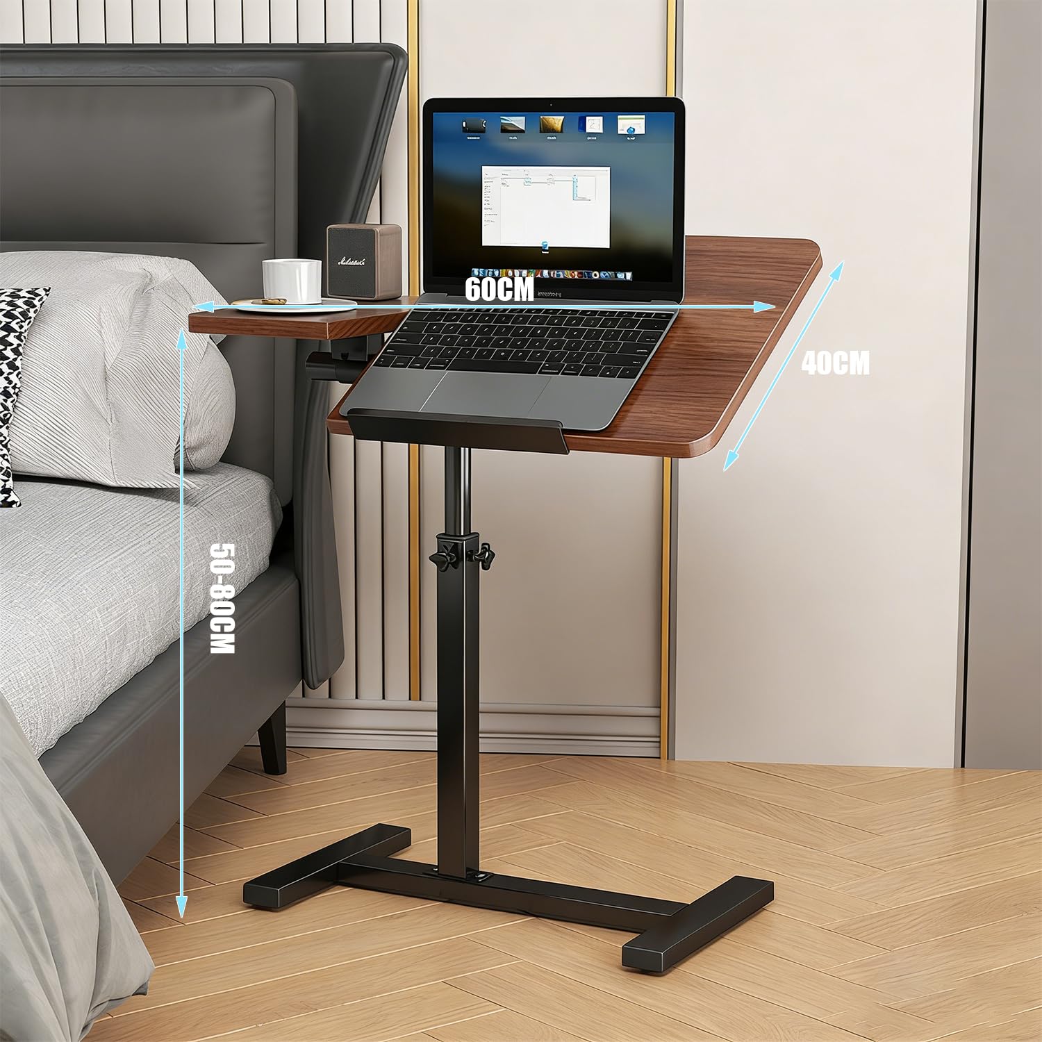 Tavolino Servitore Letto,Tavolo Per Letto Regolabile Con Ruote Nascoste, 60x40 Cm, Adatto Per Scrivania, Divano o Letto, Supporto Per Laptop Con Altezza e Angolo Regolabili, nero