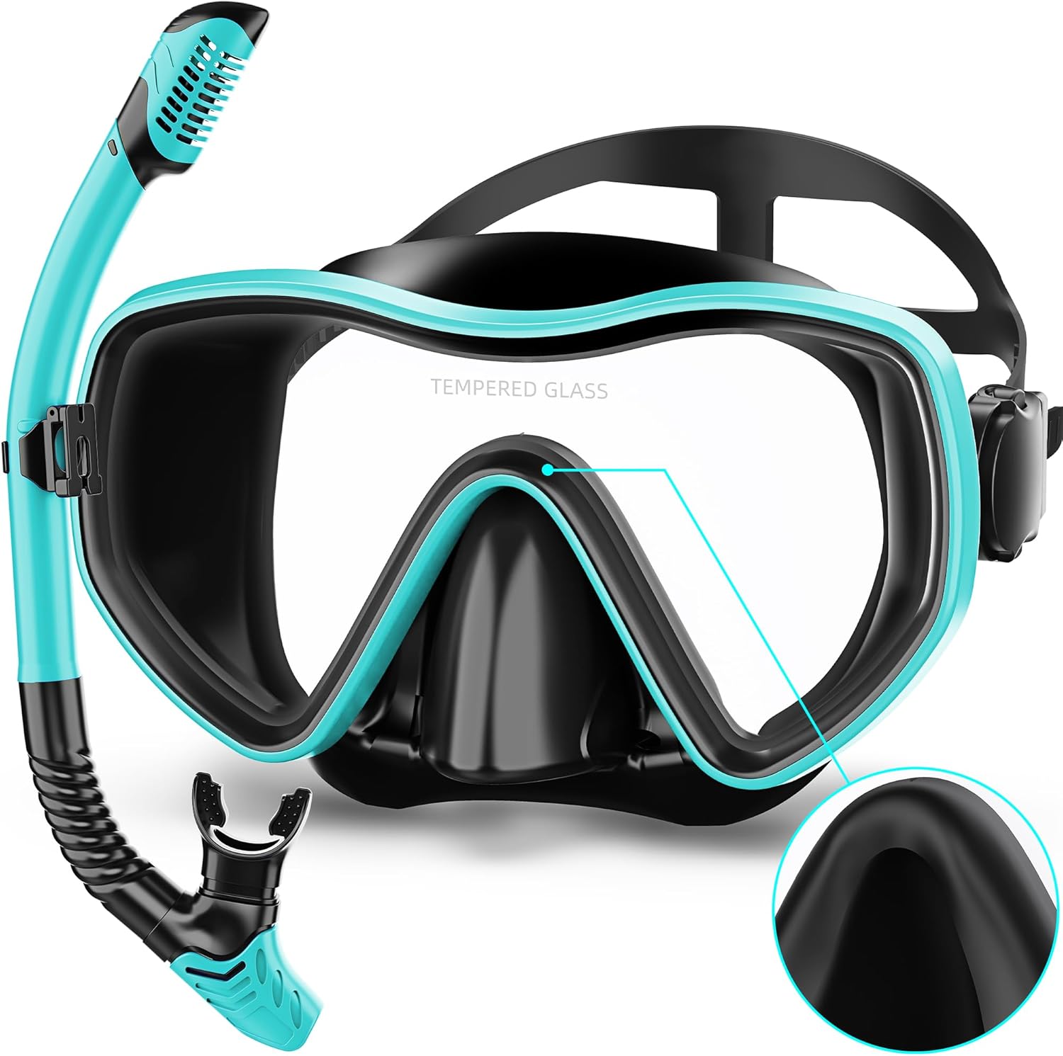 Snorkeling Gear for Adults, Dry Snorkel Set 180° Panoramic Wide View Anti-Fog Scuba Diving Mask, Professional Snorkel Gear for Free Breathing, Swimming, Diving, Nose Upgrade 2.0