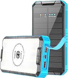 Solar Charger Power Bank 30000mAh, PD 20W Solar Phone Charger QC3.0 Fast Charging, 10W Wireless Charging, LED Flashlight Waterproof, Outdoor Solar Powerbank Portable Charger for iPhone Android