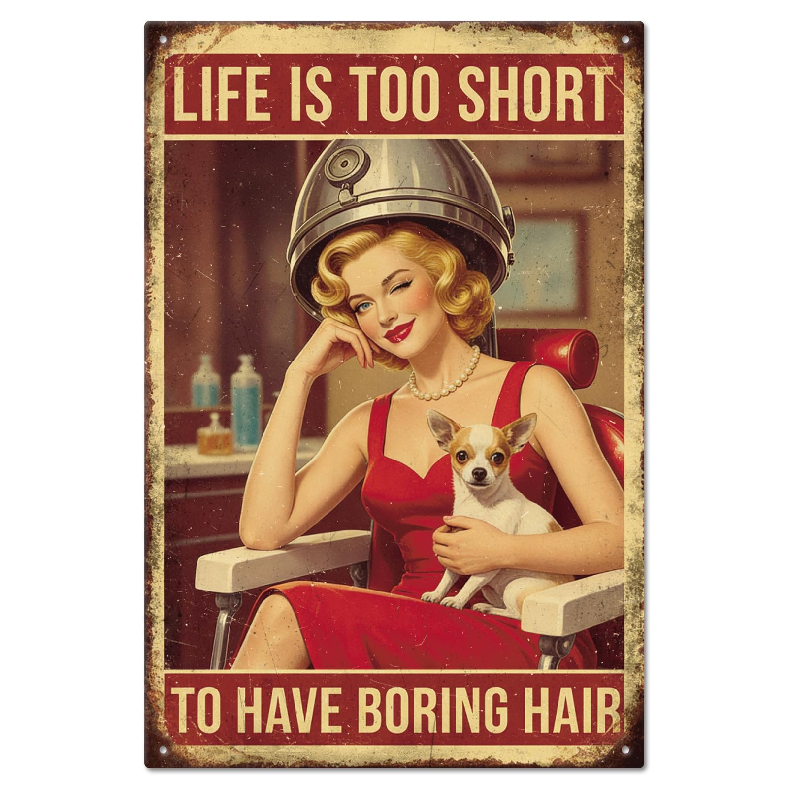 GLOBLELAND Hair Salon Metal Tin Sign 12x8 inch Salon Hair Stylist Tin Signs Vintage Beauty Women Metal Wall Poster Plaque for Beauty Salons Home Office Decor Hairdresser Studio Nail Spa Lounge Room