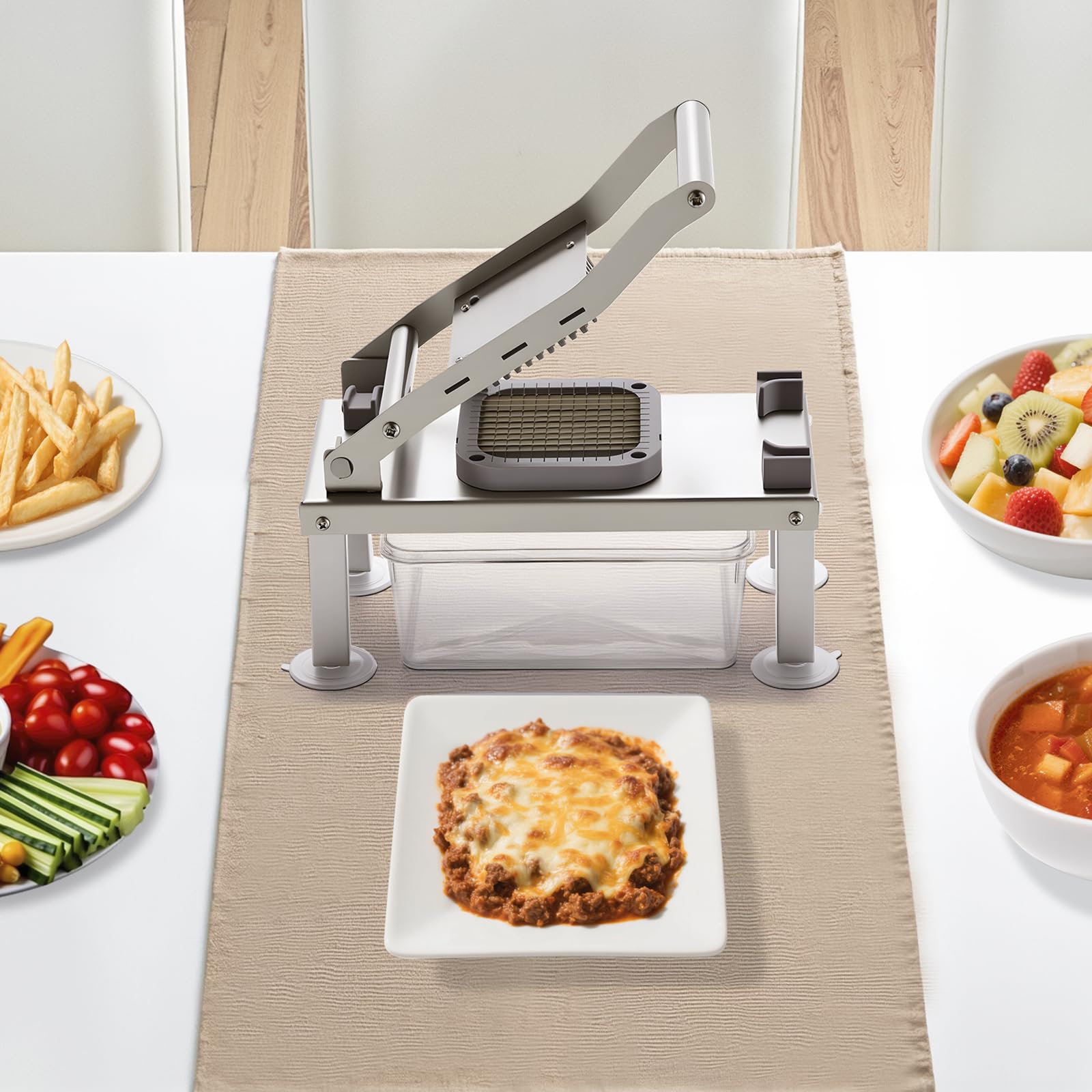 VEVOR Gemüseschneider, Mandolinenschneider, All-in-1-Gemüseschneider mit 8 Edelstahlklingen, Käsereibe, Zwiebel- & Kartoffelsalatschneider mit Behälter, Küchenhelfer & wichtige Haushaltsgeräte