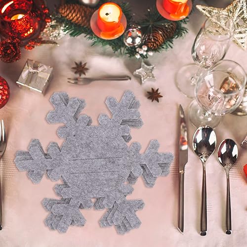 Miniatura 6 de Zerodeko 8 piezas de cubiertos de copo de nieve de Navidad titulares de cubiertos de Navidad organizadores de cubiertos de bolsillo de fieltro