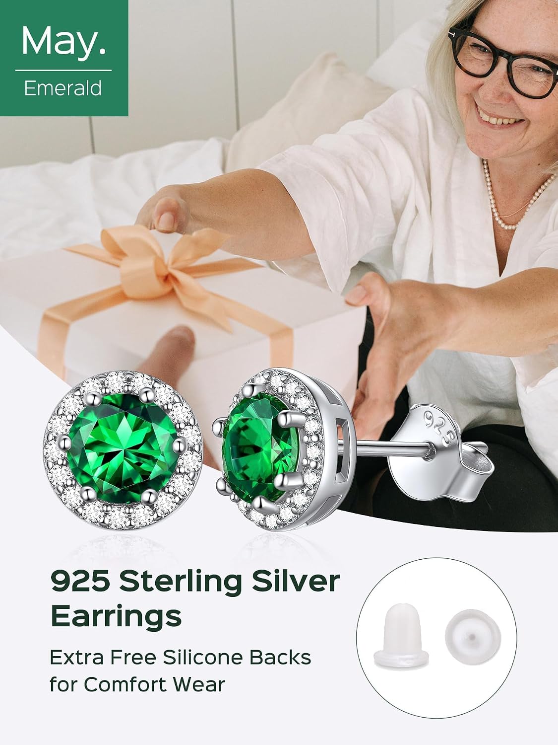 ChicSilver 925 Sterling Silver Heart/Round/Pear/Emerald Cut Birthstone Stud Earrings for Women Birthday Jewelry