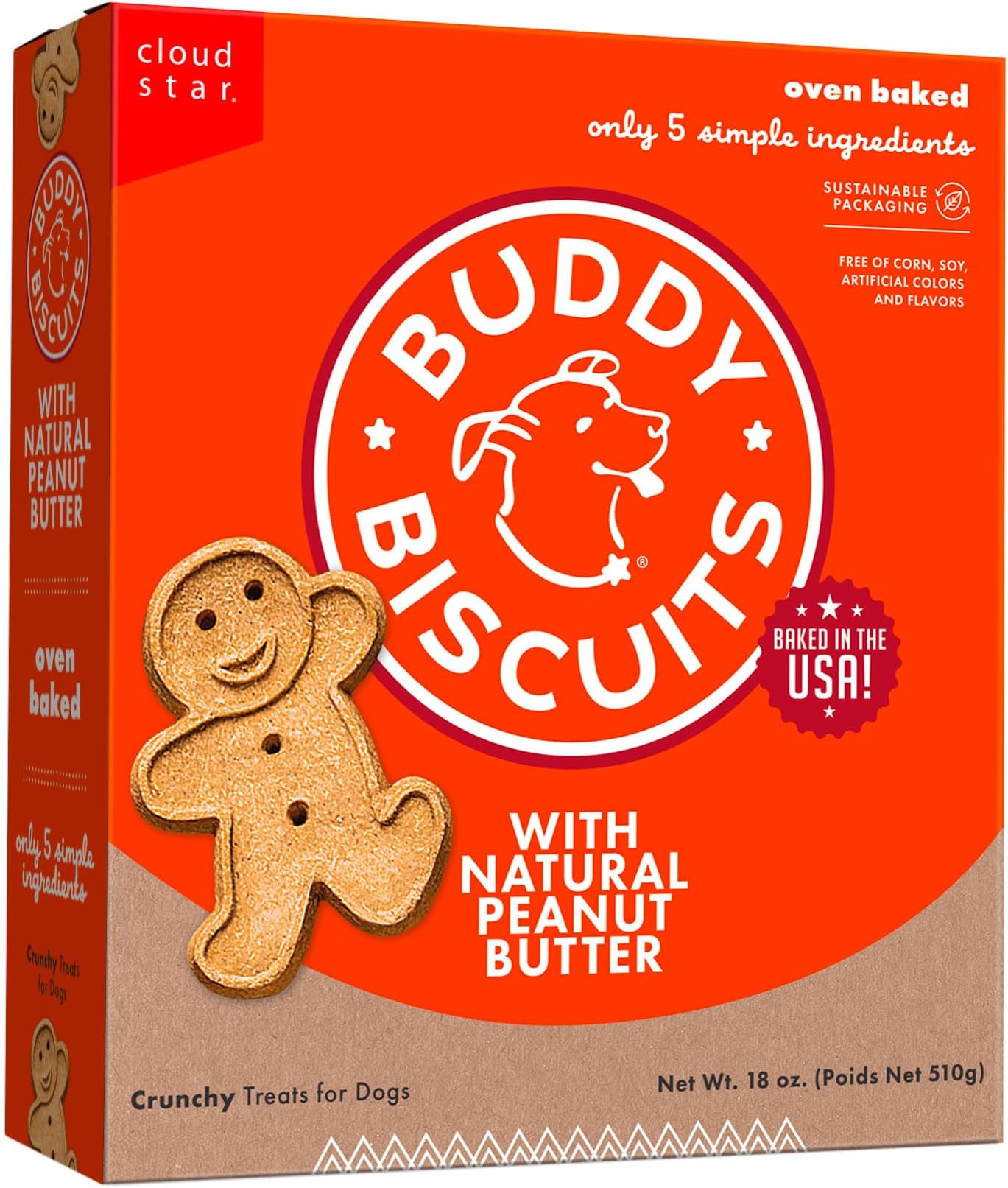 Buddy Biscuit Crunchy Dog Treats, Peanut Butter, 18 oz. Box