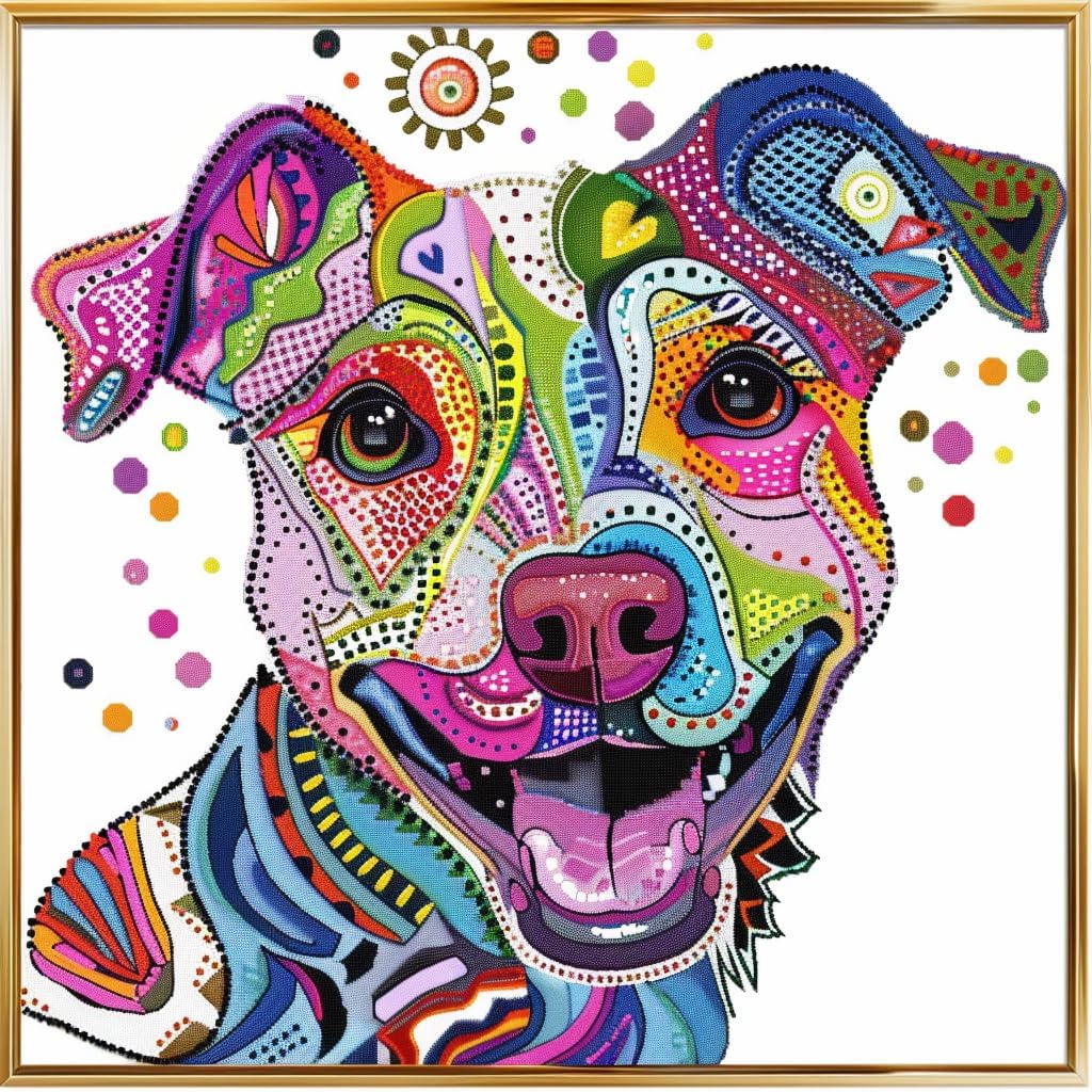 Generic Abstract Colorful Pitbull Dog DIY 11CT Stamped Cross Stitch Kits for Beginners Easy Needlepoint Embroidery Counted Cross Stitch Art Craft for Wall Decoration 20x20inch(1)