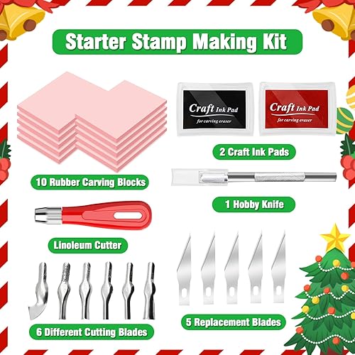 Miniatura 3 de WAYCOM Paquete de 10 bloques de linóleo para impresión con herramientas de corte, kit de fabricación de sellos de goma, bloques de tallado de sellos