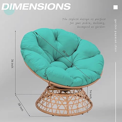 Miniatura 2 de Papasan - Silla Papasan con cojín y base giratoria de 360, silla Papasan de mimbre de 36 pulgadas con cojín y marco resistente, silla con platillo