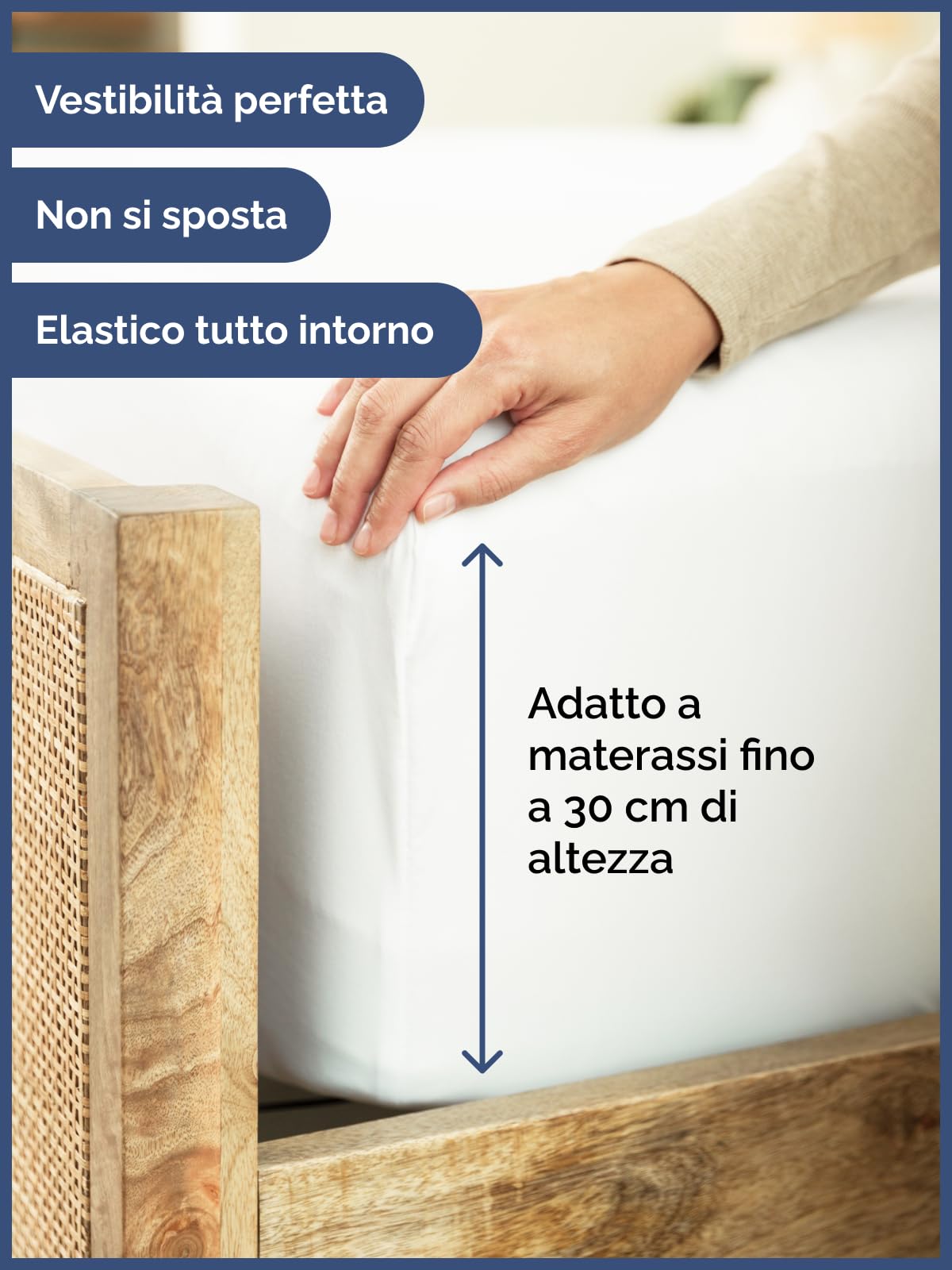 Lenzuolo con angoli 200x200cm - 100% cotone - Lenzuolo con angoli 200x200 per materassi fino a 30 cm altezza - Biancheria premium 400 fili cotone - Certificato OEKO-TEX - Confezione singola - Bianco