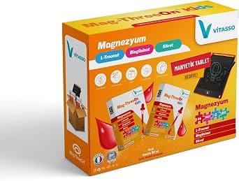 Vitasso Mag-ThreeOn Kids Magnezyum L-Treonat, Bisglisinat, Sitrat, Vitamin B6, B12, C ve D3  eren Takviye Edici G da 2li Paket
