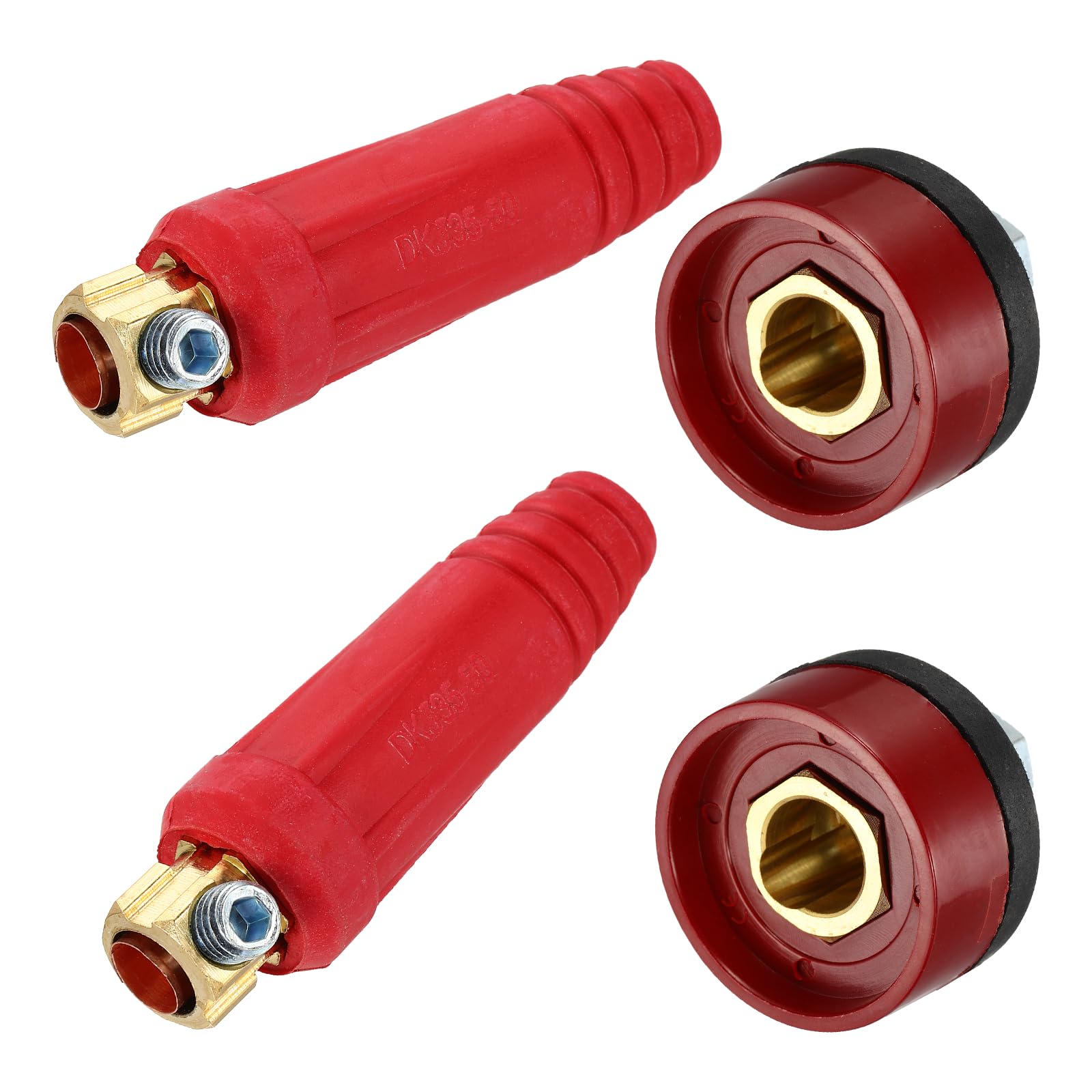sourcing map 2 Set Welding Cables Panel Connector Plug and Socket Set DKJ35-50 Brass Quick Fitting for Power Supply Equipment, Red