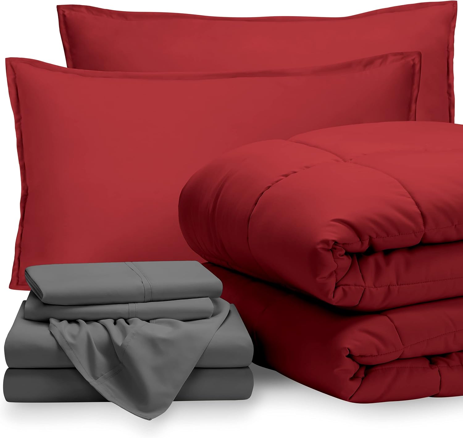Bare Home Bedding Set 7 Piece Comforter & Sheet Set - Queen - Goose Down Alternative - Ultra-Soft 1800 Premium - Bedding Set (Queen, Red/Grey) : Home & Kitchen