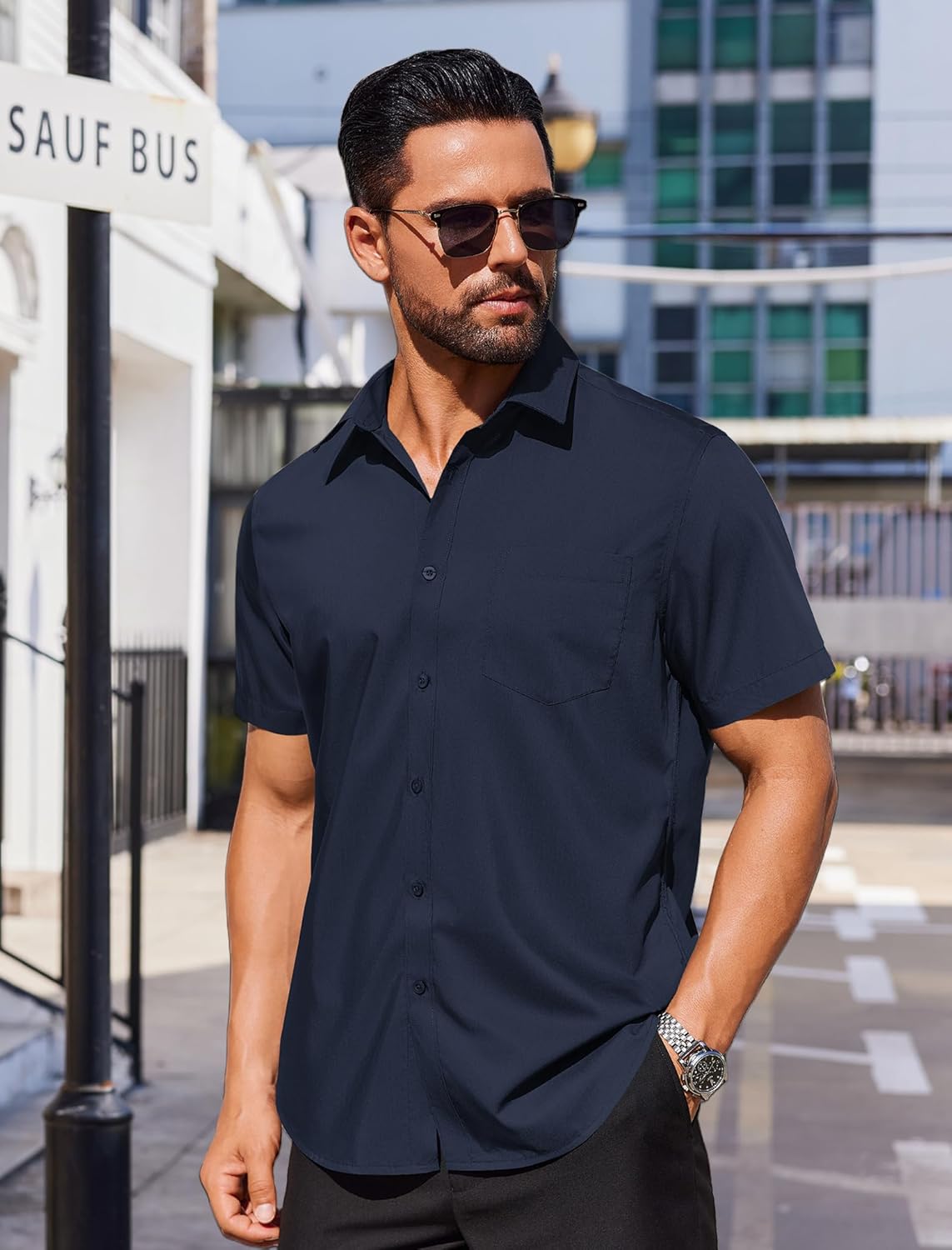 COOFANDY Camisa social masculina casual, de manga curta, negócios, casual, sem rugas, com bolsos em promoção! Veja a oferta e mais achadinhos de Camisas 2 Hoje é o melhor dia para comprar COOFANDY Camisa social masculina casual, de manga curta, negócios, casual, sem rugas, com bolsos com aquele preço maroto! Promoção! Aproveite a oferta! 2