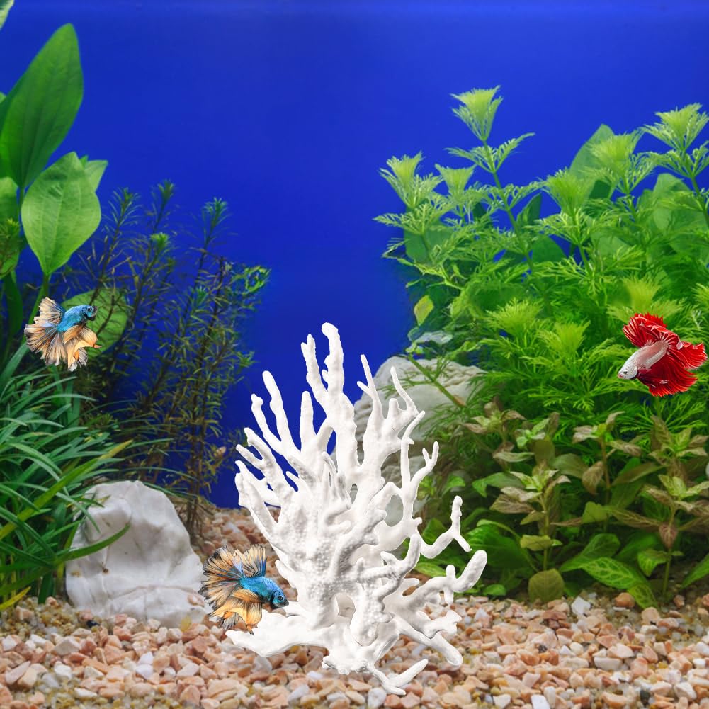 Lot de 2 coraux artificiels pour aquarium - Corail - Décoration pour aquarium - Corail - Plante aquatique - Décoration pour paysage sous-marin - Blanc