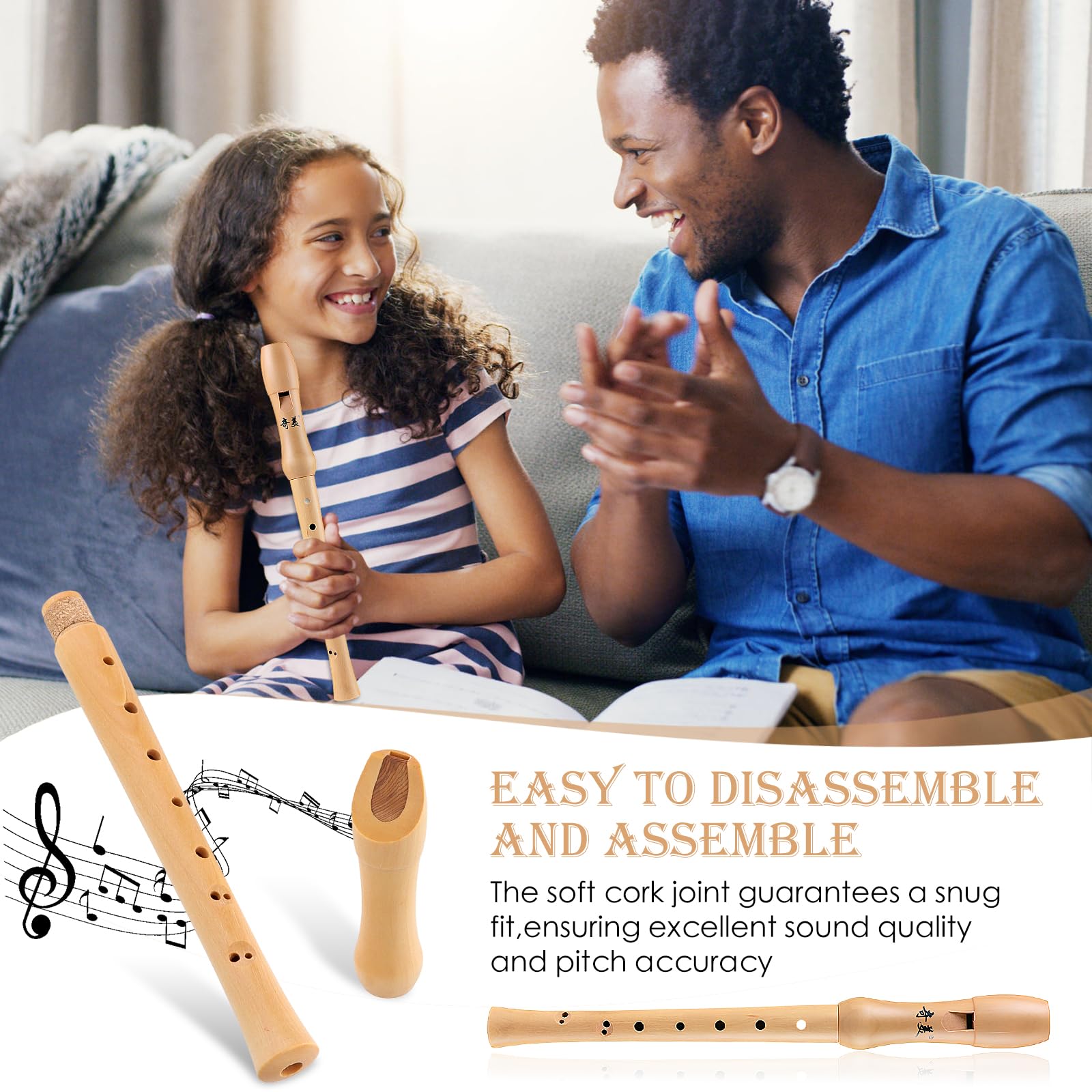 Volumoon Bois d’Érable Flûte à Bec Soprano Doigté Baroque/Allemand, Set Cadeau, Flûte Rigide, pour Enfant et Adulte Débutants