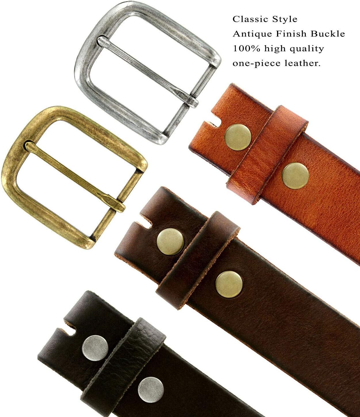 BS040-P3588 One Piece Genuine Full Grain Leather Casual Jean Belt 1-1/2" (38mm) Wide - Image 6