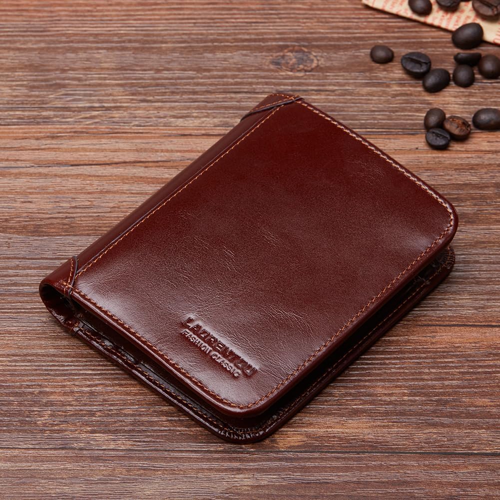 LAORENTOU Wallet for Men Genuine Leather Bifold Stylish Wallet with ID Window Credit Card Holder (Dark brown1) - Image 2