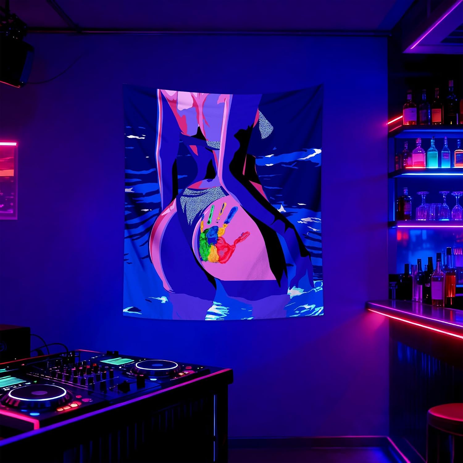 QGHOT Black Light Hot Girl Wall Decor Tapestry, Black, 60 * 50 inch