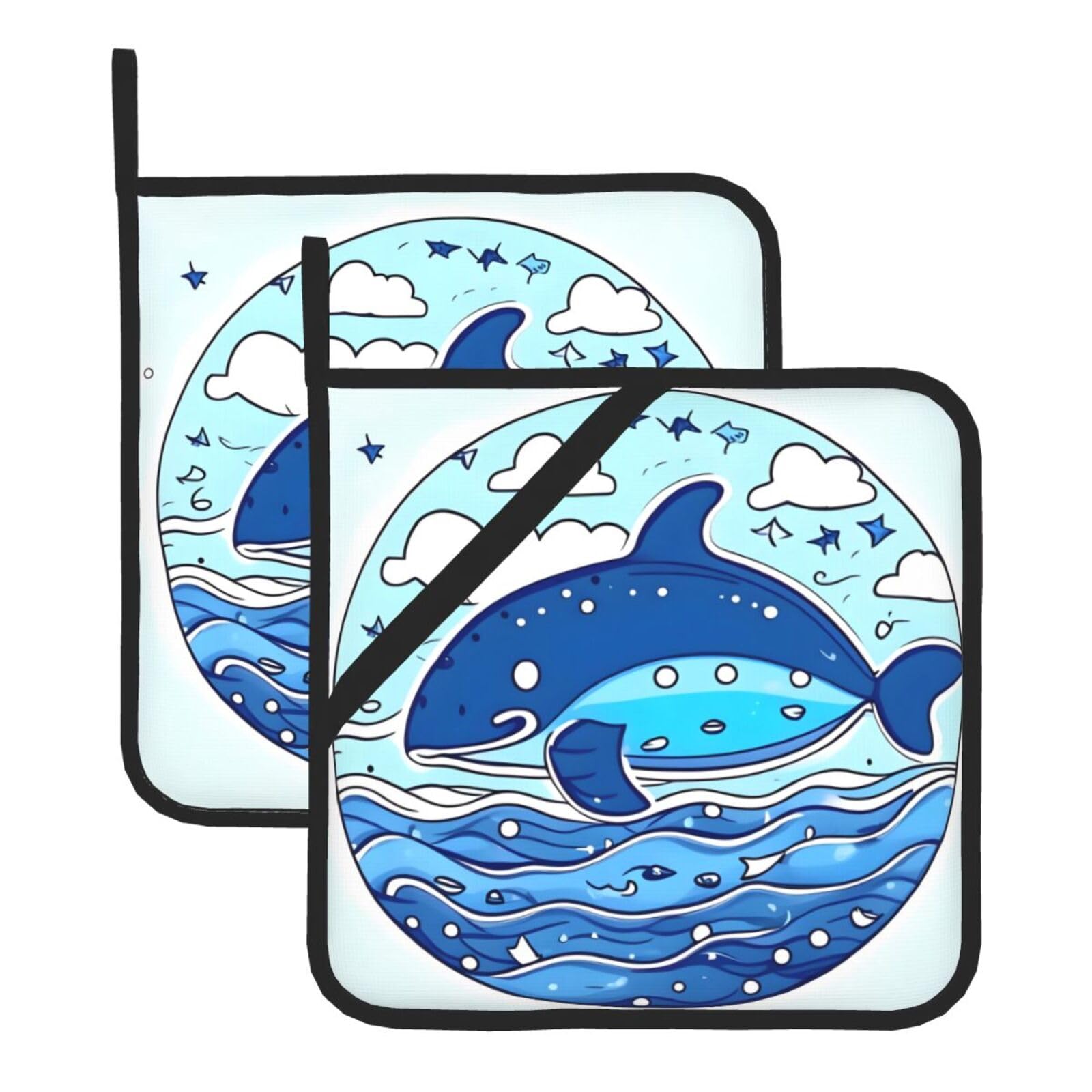 Small whale swimming Square Heat Resistant Trivet Set Thick and Durable for Baking Barbecue Cookware Oven