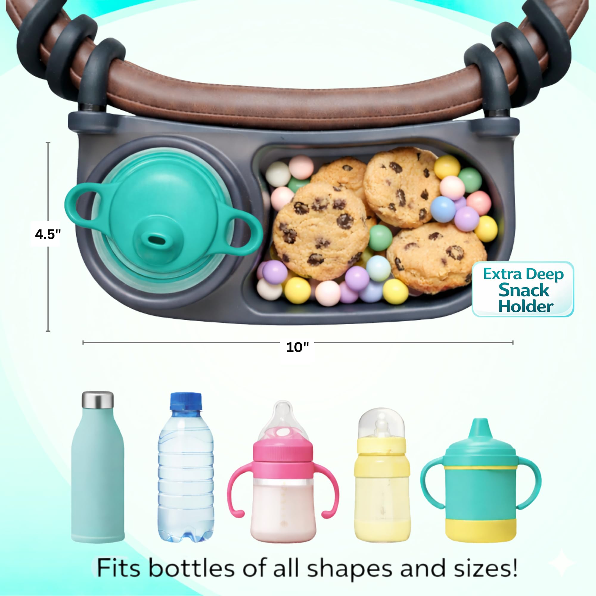 Universal Stroller Snack Tray | Stroller Cup Holder | Silicone Flexible Arms Grip Stroller Bar Stays in Place | Stroller Tray Attachment with Cups Holder for Baby Toddler | Stroller Accessories
