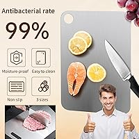 Vista 3 de Tabla de cortar de titanio, tablas de cortar de acero inoxidable para cocina, tabla de cortar no tóxica de grado alimenticio de doble cara, tablas