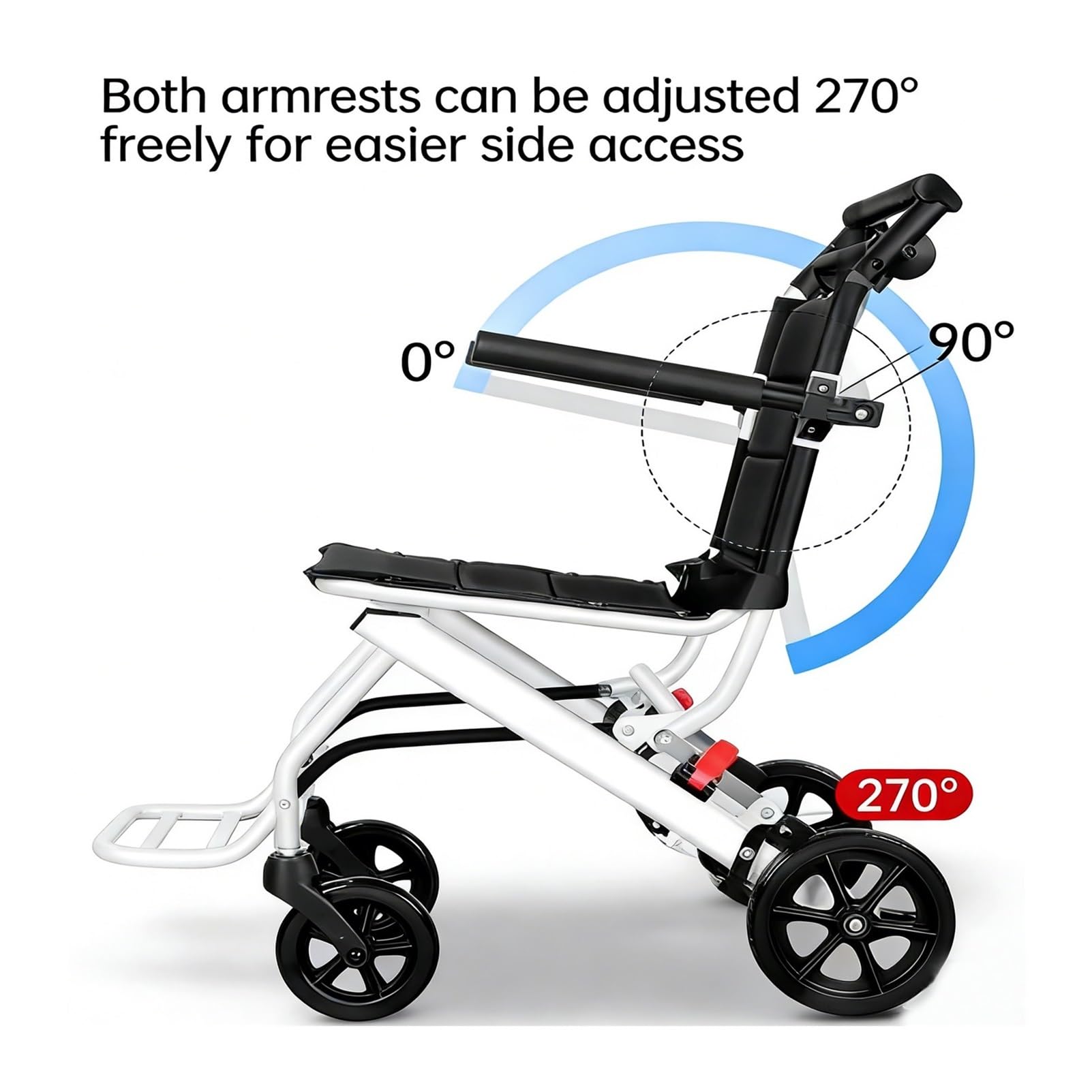 Silla de Ruedas Plegable Ligera para Ancianos - Ruedas Grandes de con Reposapiés Ajustable, Cinturón de Seguridad y Frenos - Ideal para Exteriores, Viajes y Cuidado Domiciliario