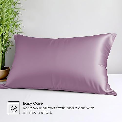 Miniatura 9 de LINENWALAS Juego de 2 fundas de almohada de seda de viscosa de bambú, fundas de almohada suaves y transpirables, fundas de almohada refrescantes de