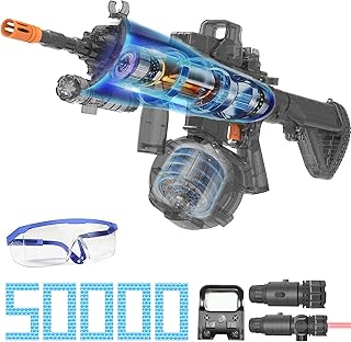 Large Gel Ball Blaster with Drum, Splatter Ball Gun M416 with 50,000 Water Beads and Goggles Suitable for Backyard Fun and Outdoor Activities - Shooting Team Game, Ages 12+