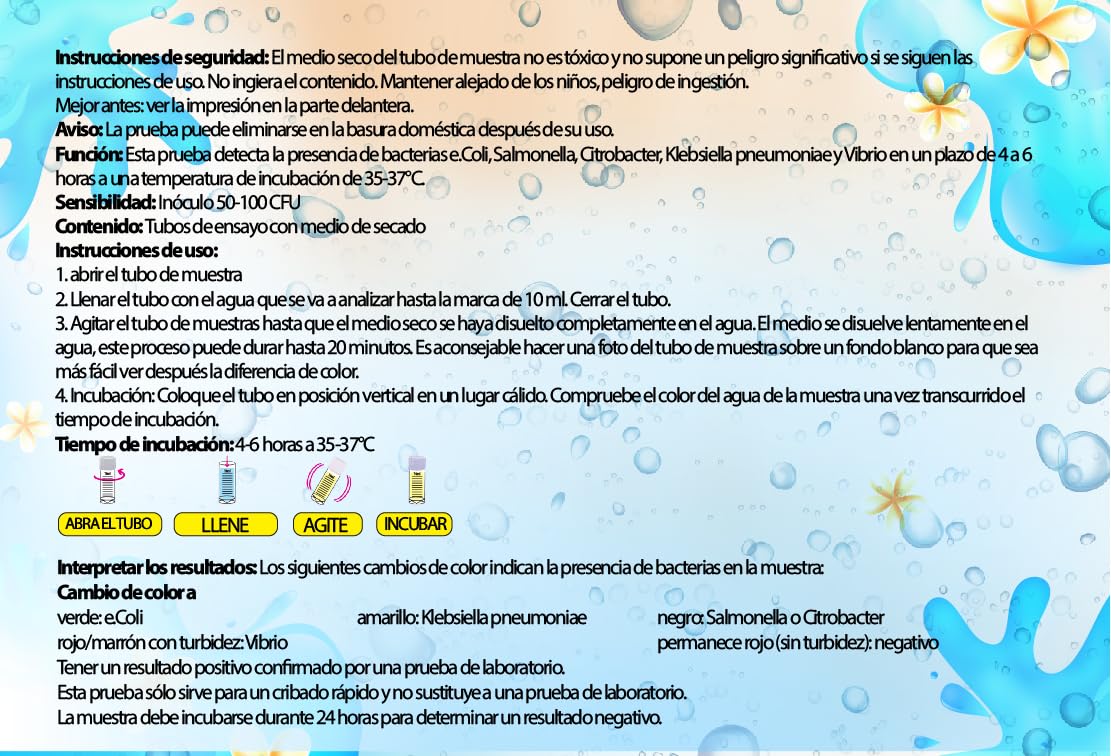 Prueba de bacterias rápida 4-6 horas Prueba de agua 5 en 1 para e.Coli, Salmonella, Citrobacter, Klebsiella y Vibrionen Prueba de bacterias en agua potable y agua