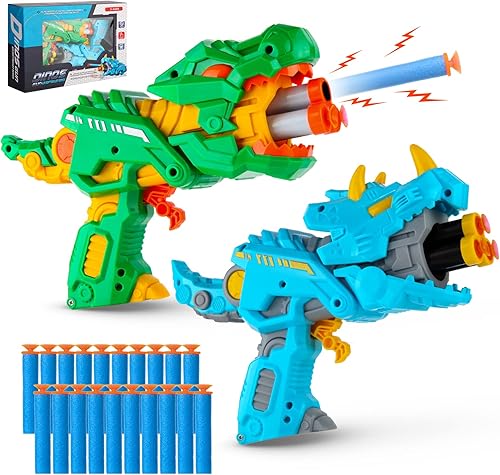 KlayBear Pistolas de juguete de dinosaurio para niños de 3 a 5 años, pistolas de dinosaurio para niños, juegos al aire libre, fiestas, regalos de