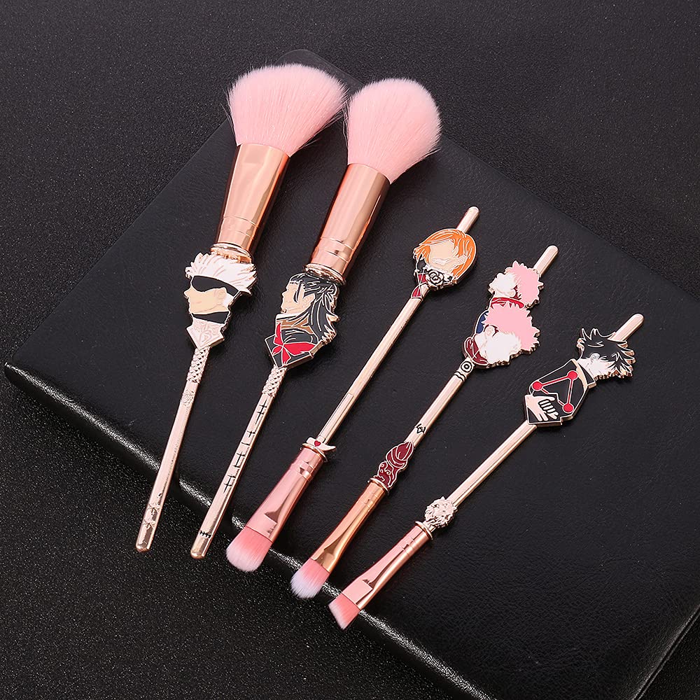 Jujutsu Kaisen Make-up-Pinsel-Set, 5-teilig, Anime Itadori Yuji Cosplay Geschenk Make-up Pinsel-Set für Frauen und Mädchen (Jujutsu Kaisen) - Pink