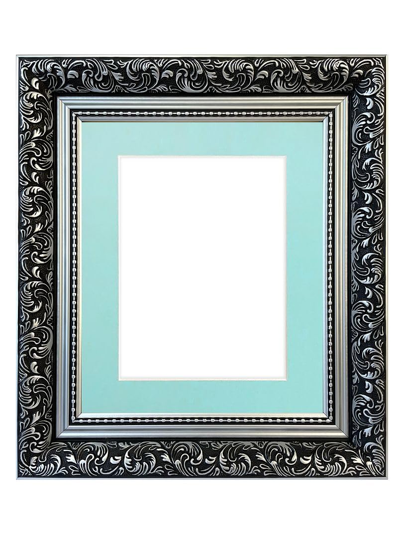 FRAMES BY POST Large Dahlia Silver Picture Photo Frame with Blue Mount 30 x 24 Image Size 24 x 16 Inch Plastic Glass โ image 1