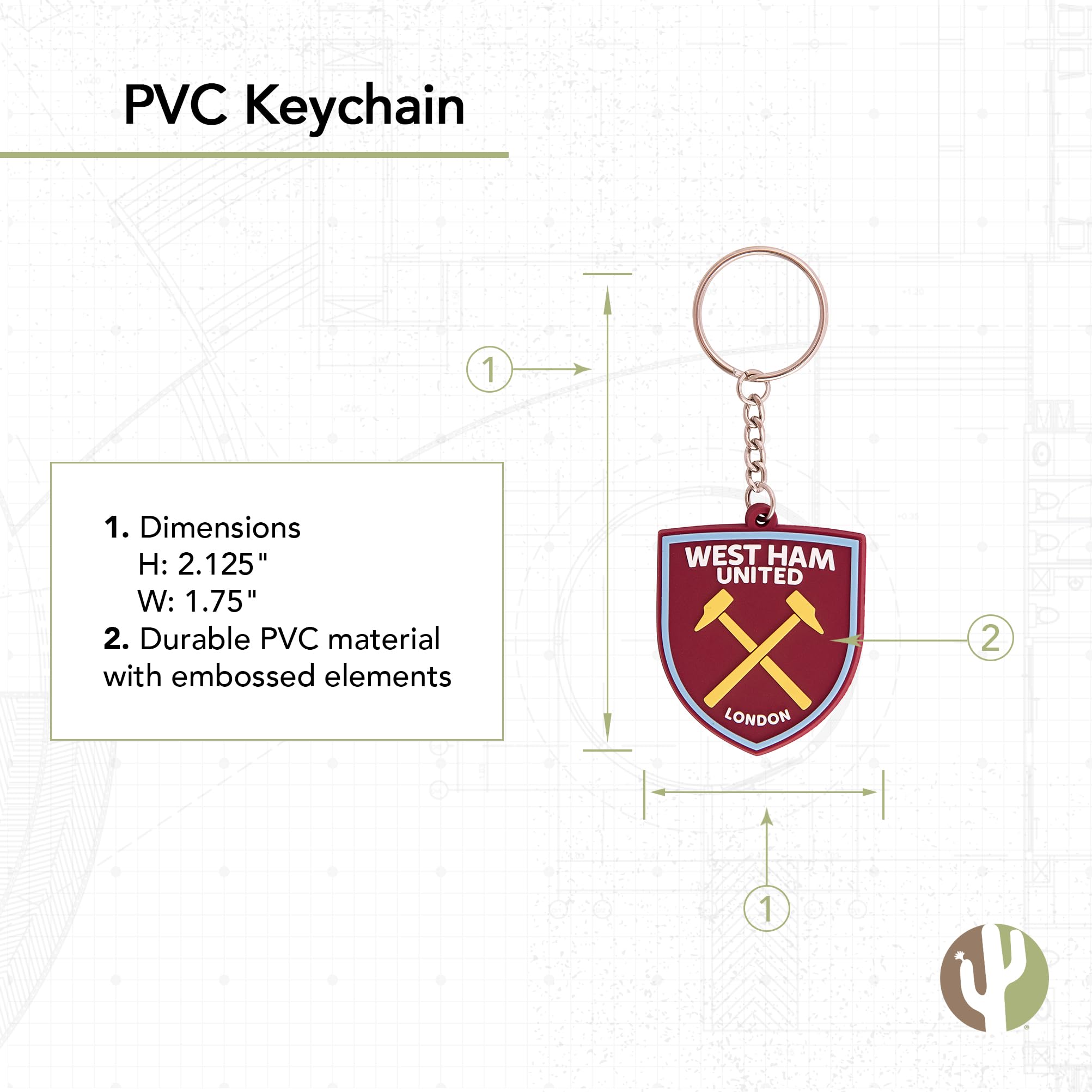 Desert Cactus West Ham United Keychain Hammers Soccer Football Car Keys Holder (PVC A)