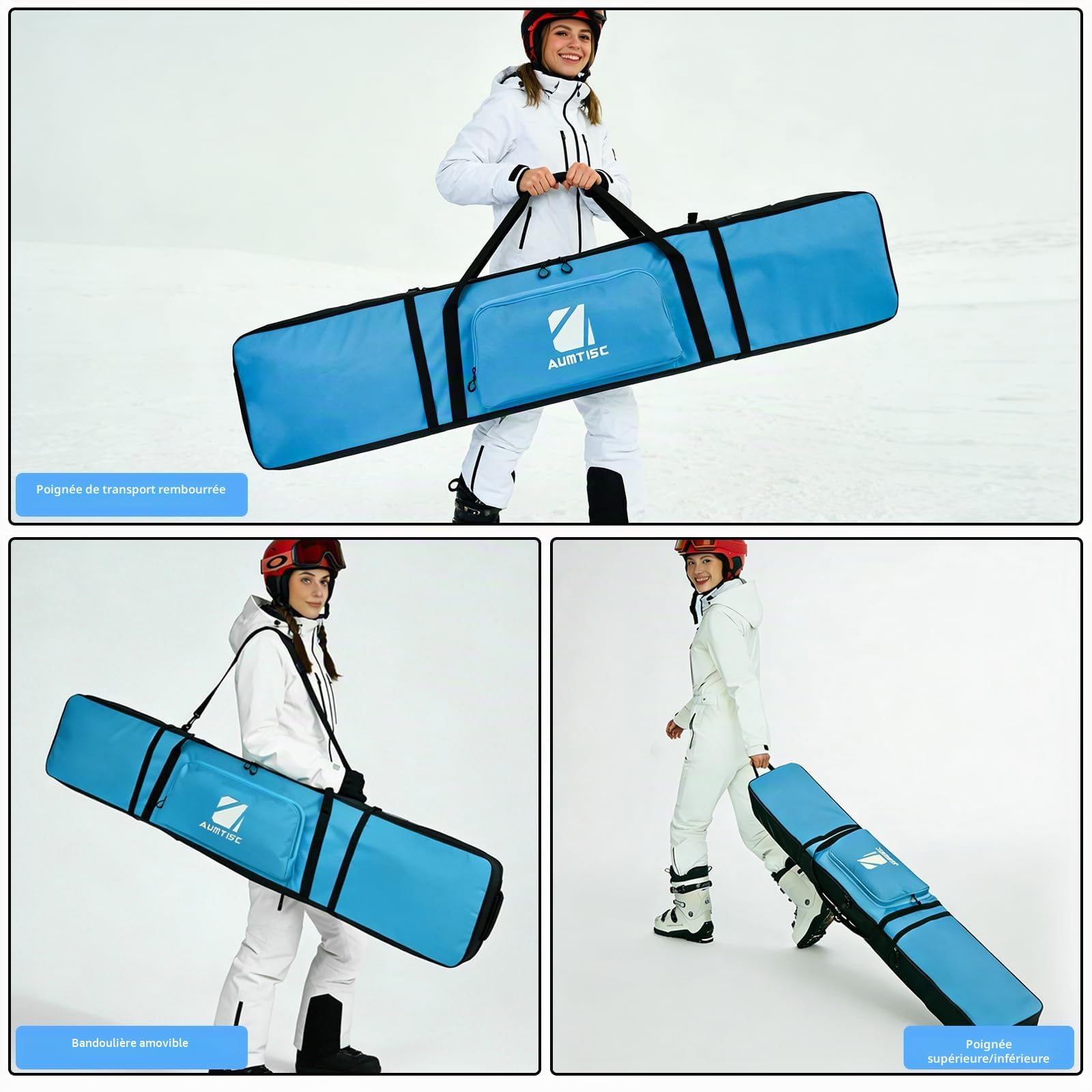 AUMTISC Sac de transport imperméable pour planche à neige, 155 cm, bleu, pour voyage en avion et sports d'hiver