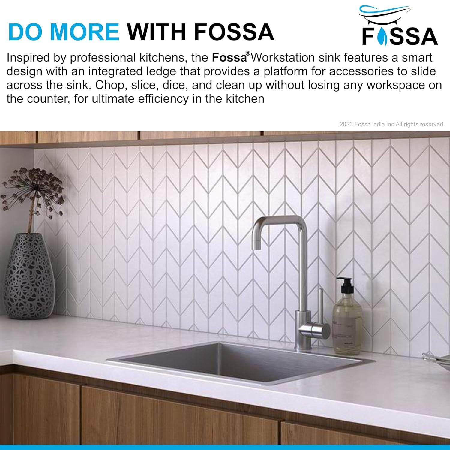 Fossa 24"X18"X10" Single Bowl Premium Stainless Steel Handmade Kitchen Sink Matte Finish FS-04F 3