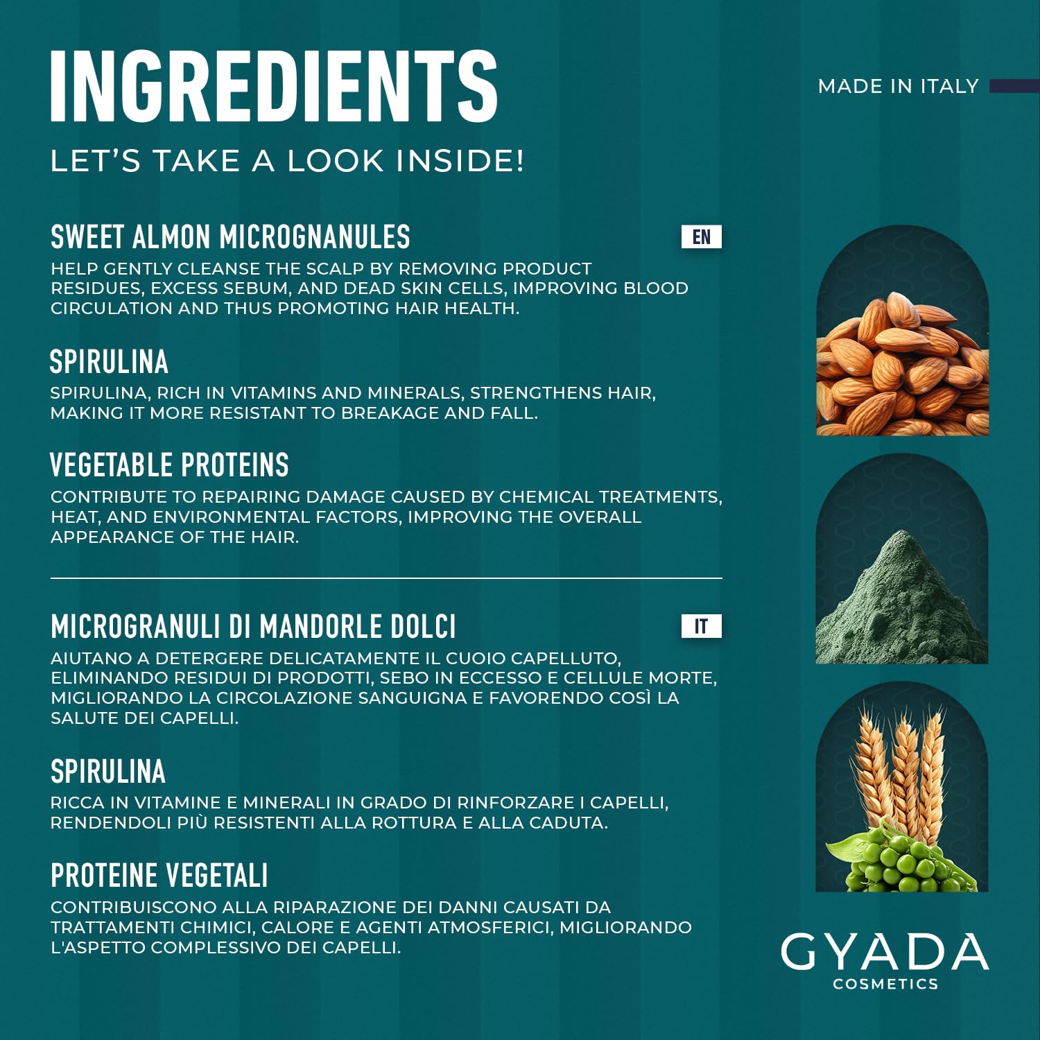 Gyada Cosmetics, Scrub CoWash Rinforzante con Spirulina, Detergente ed Esfoliante, con Microgranuli Vegetali di Nocciole e Mandorle, per Lavaggi Frequenti e Delicati, con Avena e Ginseng, 200 ml